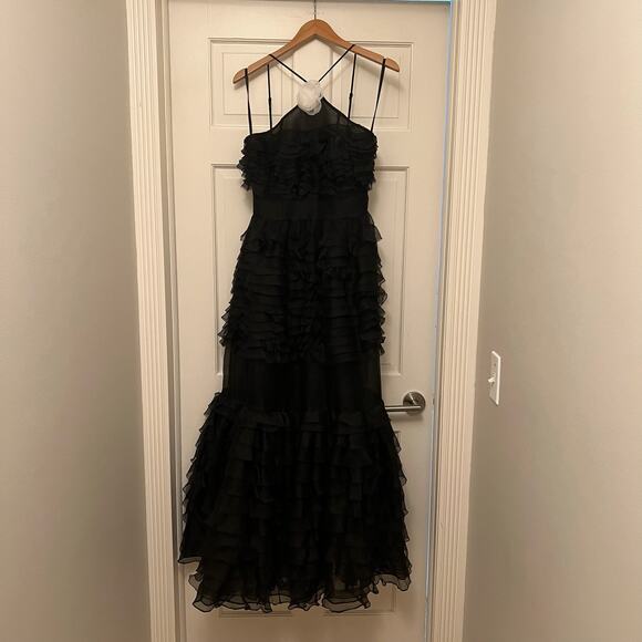 STAUD Florian Black Chiffon Dress With Rose Detail - Picture 6 of 9